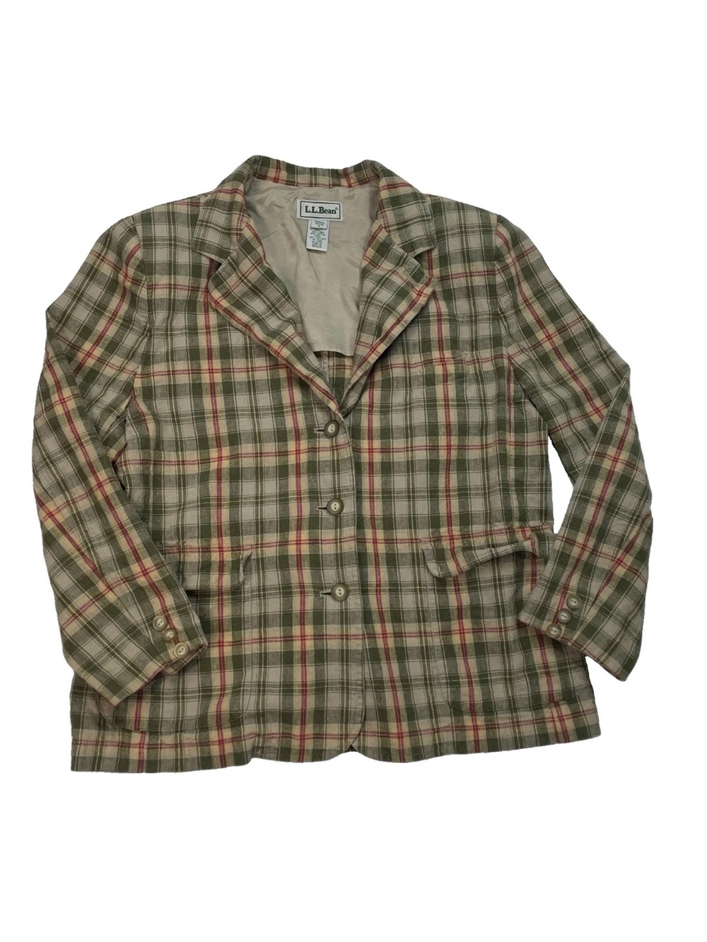 Vintage L.L. Bean Women's Linen Plaid Blazer Size 8 Petite Academia Countryside
